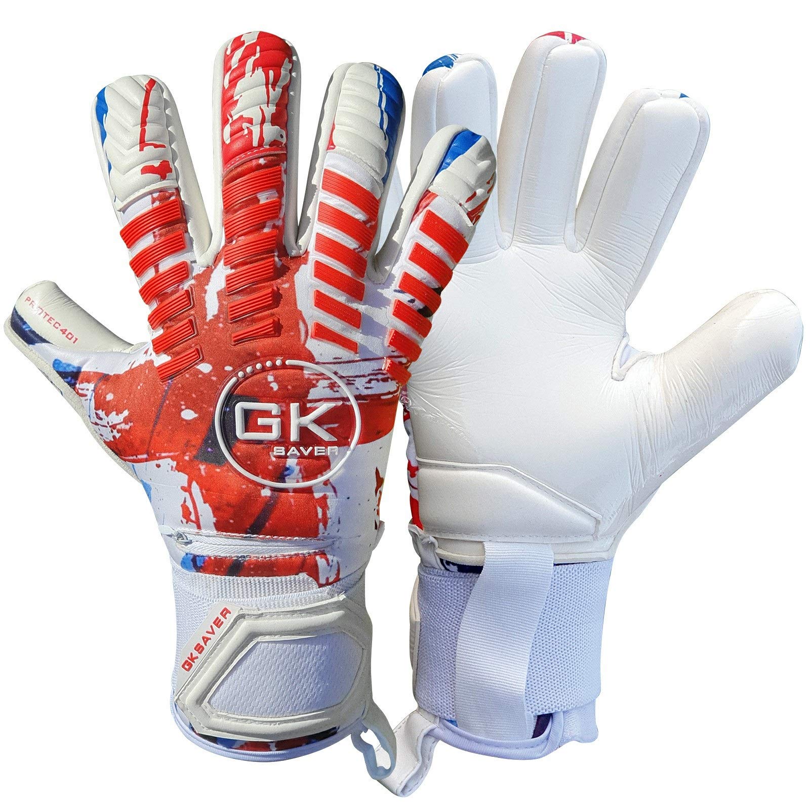 GK Saver Football Goalkeeper Gloves Protech Series Professional Size 6 to 11 Soccer GK Goalie Gloves (Protech 401 NO Savefinger, 6)