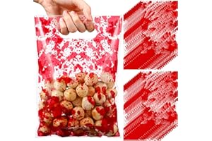 Pajean 100 Pcs Halloween Goody Bags,Scary Halloween Candy Bags Bloody Cellophane Bag Halloween Treat Bags Handprint Gift Bags for Horror Zombie Splatter Trick or Treat Party Favors,9.8x6.7 Inch