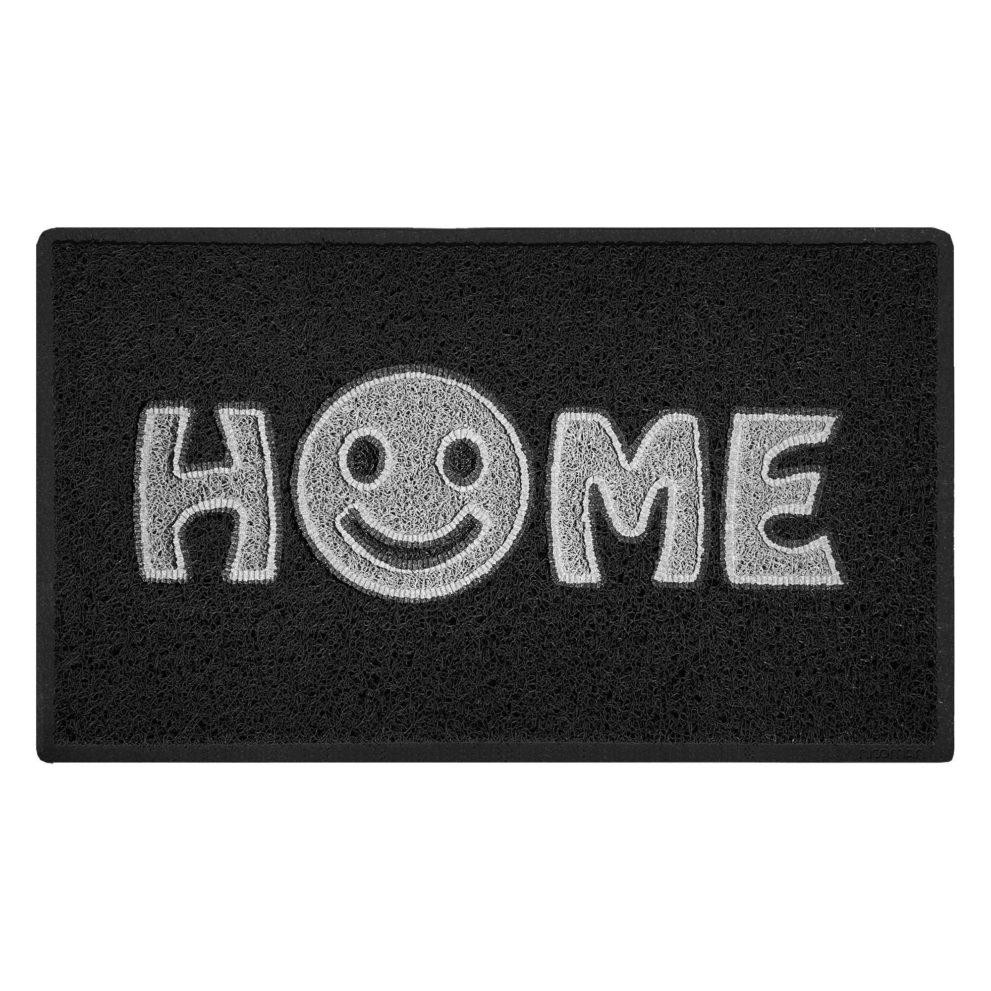 Nicoman Happy Smile Face Home Door Mat｜Welcome Barrier Dirt-Trapper Floor Mat｜Patio Garden Conservatory Doormat｜Indoor Outdoor Smile Matt｜75x44cm (Black with Grey)