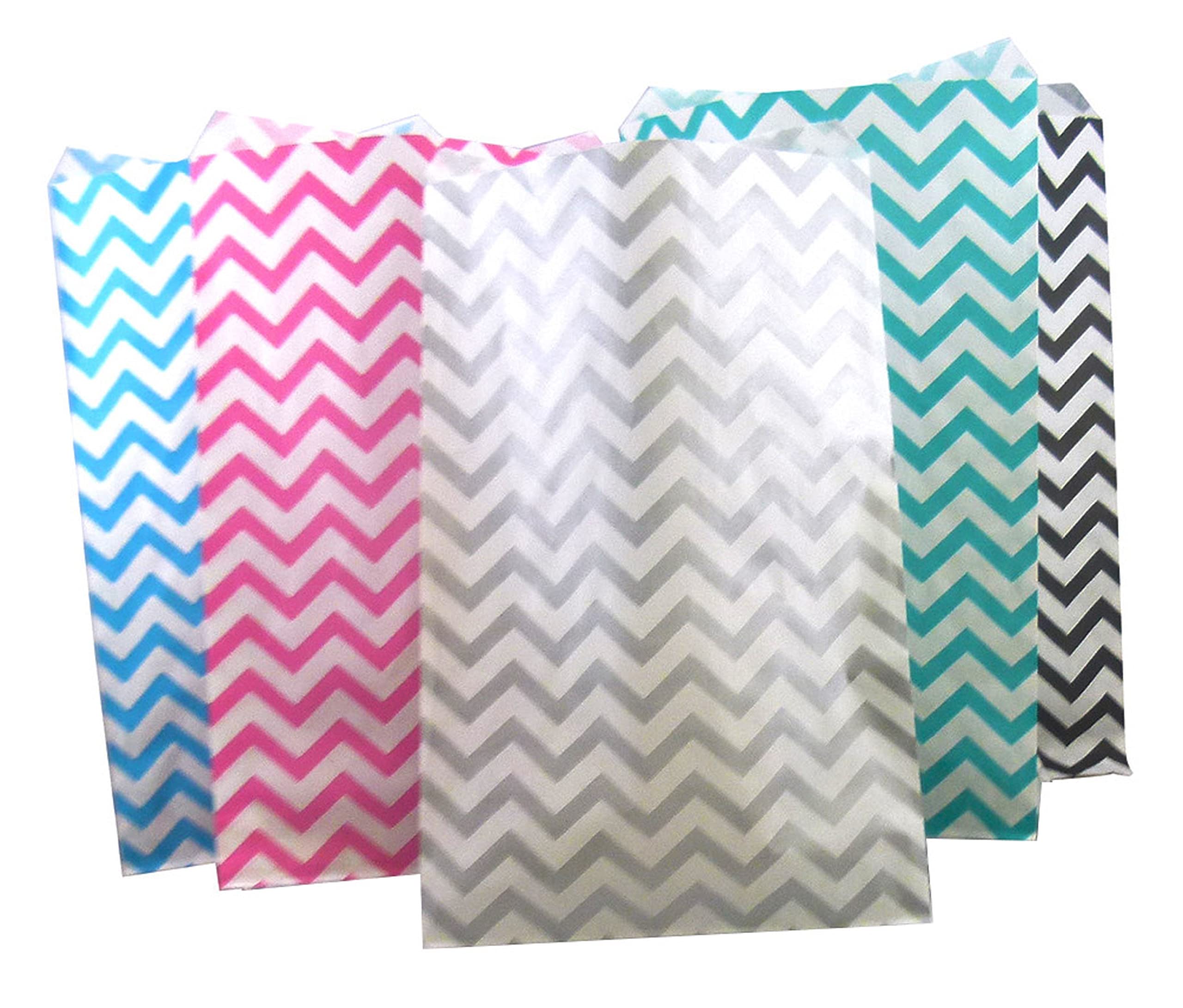 N'icePackaging 50 Qty 8.5" x 11" Mixed Chevron Flat Plain Paper Gift Bags or Patterned Decorative Bags for candy, cookies, merchandise, pens, Party favors, showers, holidays, events and gifts