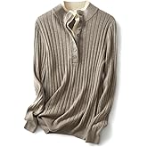 Ciovkis Women's Merino Wool Blend Sweater 2025 Fall Winter Fake Two Piece Color Block Stand Collar Long Sleeve Knit Pullover