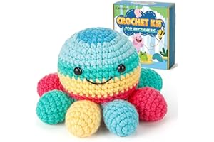 Karsspor Crochet Kit for Beginners, Beginner Crochet Kit with Step-by-Step Instruction and Video Tutorials, Complete Crochet Starter Kit for Adults Kids, Cute Crochet Octopus