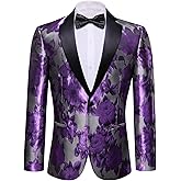 Barry.Wang Mens Flowers Blazer Suit Jacket Floral Jacquard Notched Lapel Tuxedo Casual Sport Coat Disco Prom Wedding Party