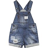 KIDSCOOL SPACE Baby & Little Boys Girls Big Bib Pocket Summer Denim Shortalls,Jean Short Overalls