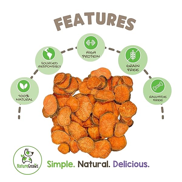 NATURE GNAWS SWEET POTATO CHIPS FOR DOGS – SINGLE INGREDIENT NATURAL DOG CHEW TREATS – 12 OZ