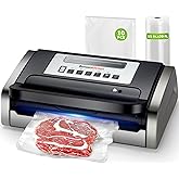 Bonsenkitchen Vacuum Sealer Machine, Globefish Technology for Perfect Vacuum Sealing, Powerful Low-Noise Food Vacuum Sealer with Easy Handle Design, Built-in Cutter & Bag Storage, 1 Bag Roll & 10 Bags