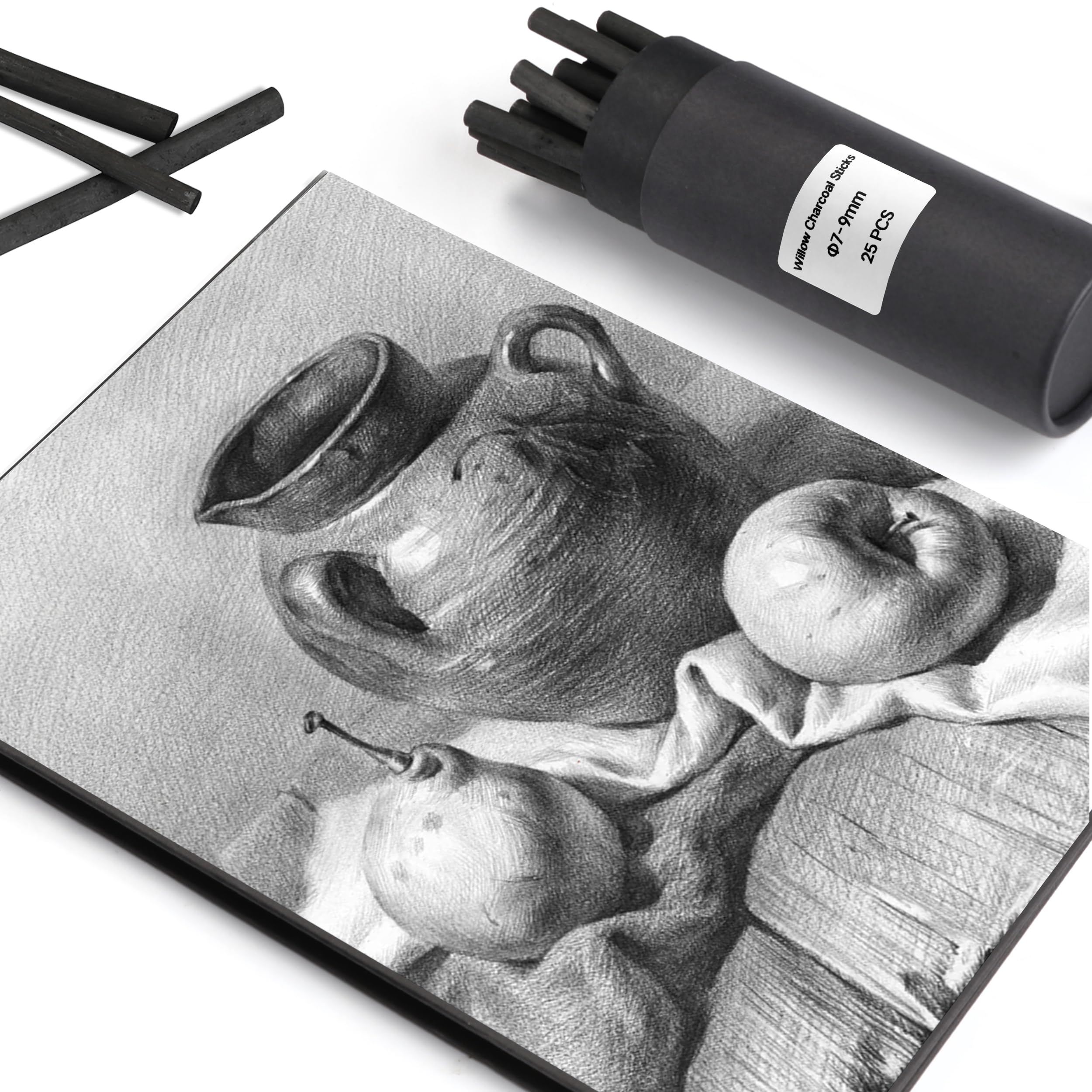 MyLifeUNIT Vine Charcoal Sticks, Willow Sketch Charcoal Pencils for Drawing, Pack of 25 (7-9 MM Dia)