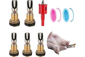 AOBLAZE 5 Pcs Stainless Steel Automatic Pig Nipple Waterer Auto Hog Water Drinker with 5 Pcs Brass Water Tank Connector Hole Opener and Plumber’s Tape for Pigs to Drink