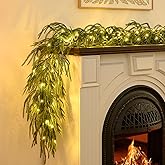 Christmas Garland with Lights for Mantle - 9FT Norfolk Pine Garland Pre-Lit Battery Operated Garlands, Real Touch Artificial Faux Greenery Garland for Fireplace, Table, Stairs & Christmas Decorations