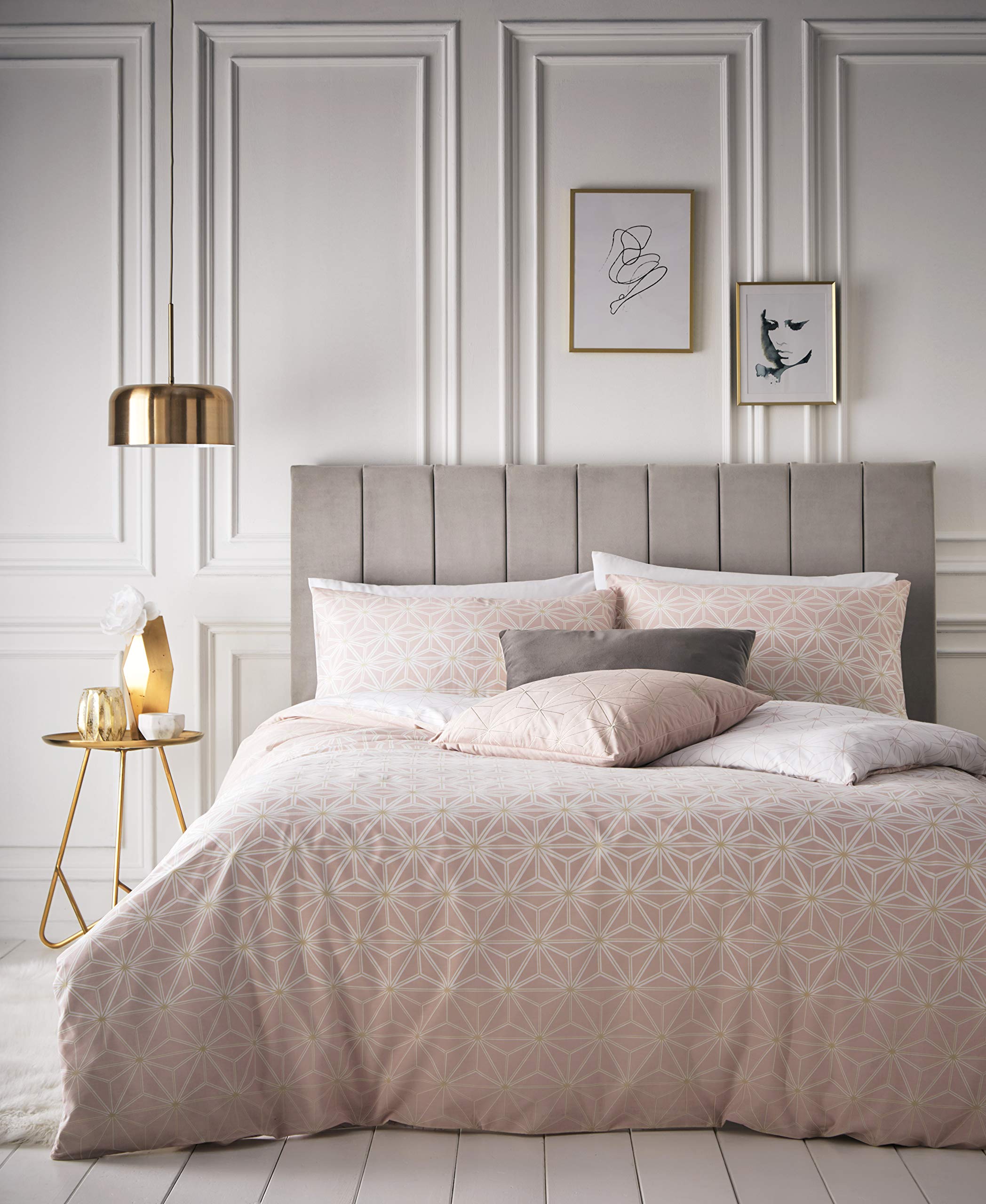 Furn Tessellate Duvet Cover Set, Cotton, Blush Pink/Gold, Super King