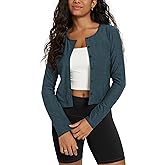 ODODOS Women's Cardigan - Ultra Soft odSTRATUM Tech Performance Long Sleeve Crop UPF 50+ Button Down Crewneck Top