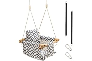 KINSPORY Toddler Baby Hanging Swing Seat Secure Canvas Hammock Chair with Soft Backrest Cushion - Installation Accessories Included