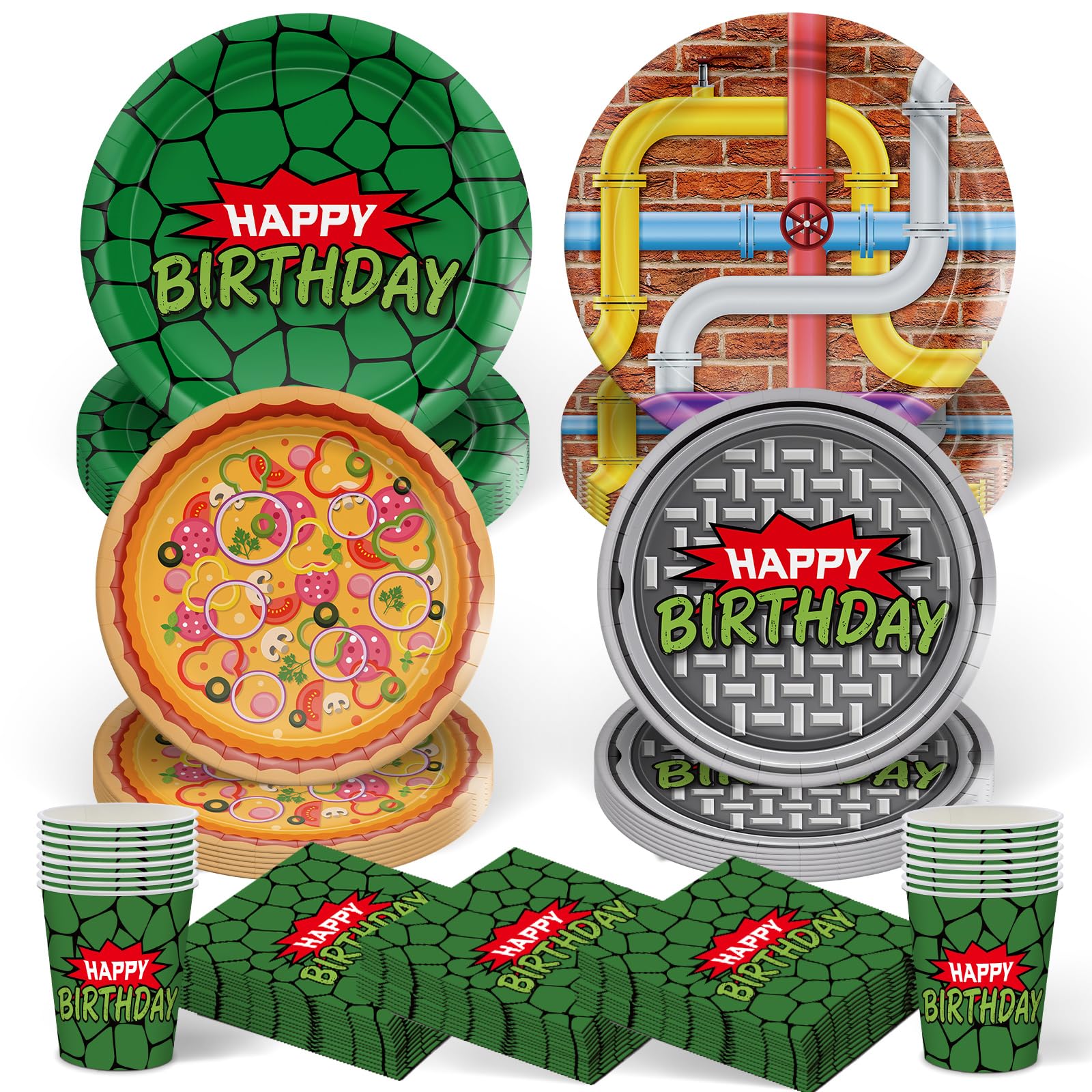 Photo 1 of 120pcs Turtle Party Decorations Plates Napkins Disposable Paper Cups Tableware Set Cartoon Birthday Party Supplies for Boys Girls Birthday Decor 30 Guests