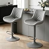 VATROS Swivel Bar Stools Set of 2, Height Adjustable Counter Height Bar Stools with Open Back and Footrest, Premium Faux PU Leather, Modern Upholstered Bar Chairs for Kitchen Island/Bar/Counter, Gray