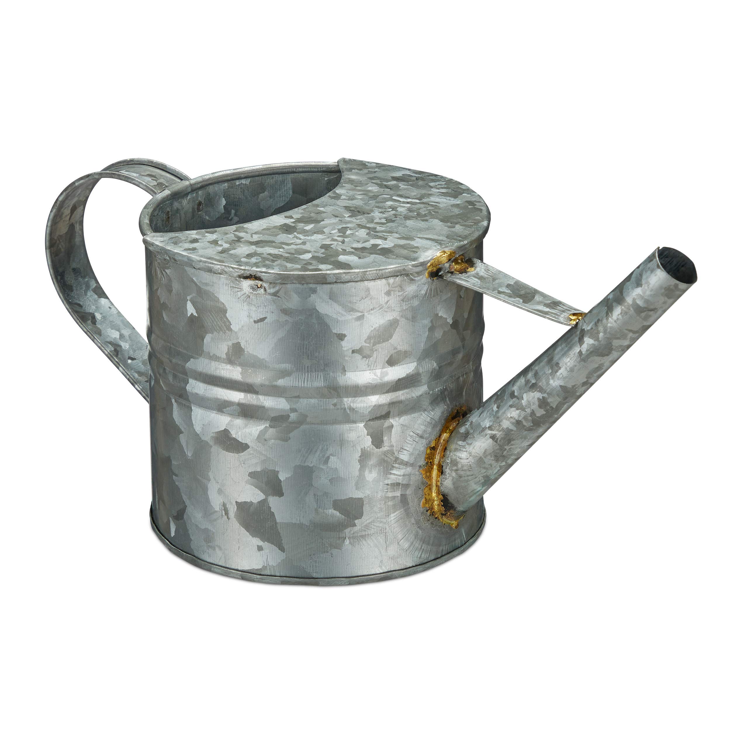 Relaxdays Watering Can, Indoor Plants, Watering Jug, Vintage Watering Vessel, Flower Watering Pot, Metal, 1.3 L, Silver
