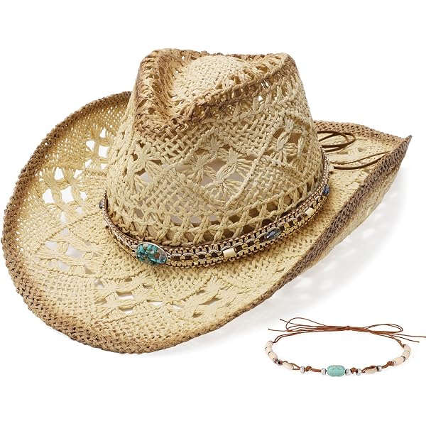 Straw Cowboy Hat Western Cowgirl Hat with Three Decorative  display picture 1