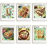 Eastern Print Mexican Cuisine Set Of 6 Wall Art, Traditional Mexican Food Poster Prints, Kitchen Wall Decor, Dishes Posters for Home Kitchen, Food Home Decor, 8x10 Unframed