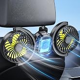 Dealswin Rechargeable Car Fan for Backseat Kids, Battery and USB Dual Power Car Fans, Independent Control 360&deg;Adjustable Dual Head Car Seat Fan Headrest Cooling Fan for Sedan SUV RV Truck Vehicle