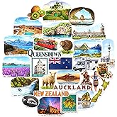 Navy Peony Tranquil New Zealand Travel Stickers (28 pcs) - Watercolor, Auckland, New Zealander-Themed Vacation Decals for Journals, Scrapbooks, Luggage