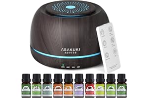 ASAKUKI Essential Oil Diffusers with 10Pcs*10ml Pure Essential Oil Gift Set, 5 in 1 Ultrasonic 300ML Aromatherapy Fragrant Oil Humidifier Vaporizer with Remote Control, Timer and Auto-Off-Black