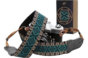 Padwa Lifestyle Mystic Green Embroidered Camera Strap - Double Layer Cowhide Ends,2" Cotton Vintage Camera Straps, Adjustable Neck & Shoulder Strap for All DSLR Cameras,Great Gift for Photographers