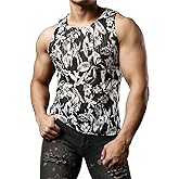 JOGAL Mens Boho Summer Tank Top Sleeveless Muscle Mesh Shirt