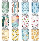 12 Pack Summer Can Cooler Sleeve Insulated Neoprene Can Coolers in Bulk, Beach Pool Bottle Can Drink Holder Party Decorations, Men Women Birthday Bachelorette Party Favor Gifts