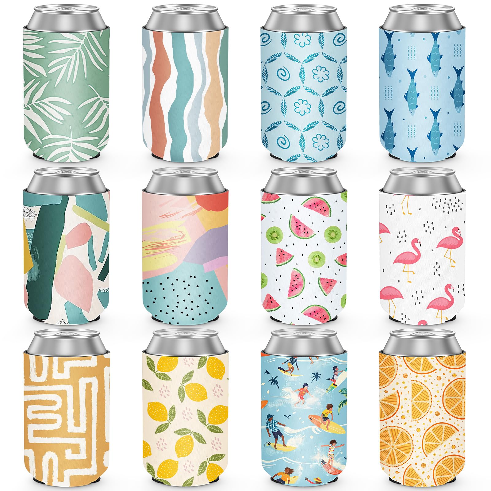 Photo 1 of 12 Pack Summer Can Cooler Sleeve Insulated Neoprene Can Coolers in Bulk, Beach Pool Bottle Can Drink Holder Party Decorations, Men Women Birthday Bachelorette Party Favor Gifts