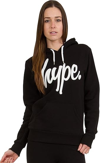 Hype Women S Long Sleeve Overhead Script Hoodie Black 6 Amazon