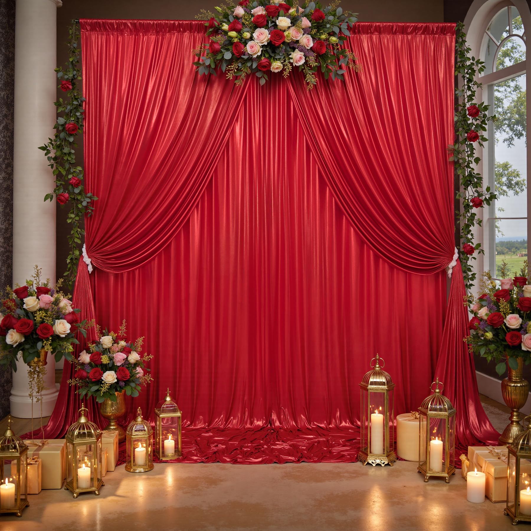 10x10ft Thick Red Glitter Backdrop Curtain Panels