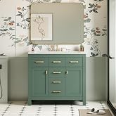 36 Inch Sage Green Bathroon Vanity with Sink &amp; Gold Handles,Modern &amp; Shaker | with Soft Closing Doors,Drawers &amp; Storage Cabinets,Ceramic Top,Solid Wood Frame,Painted Finish,Square Legs