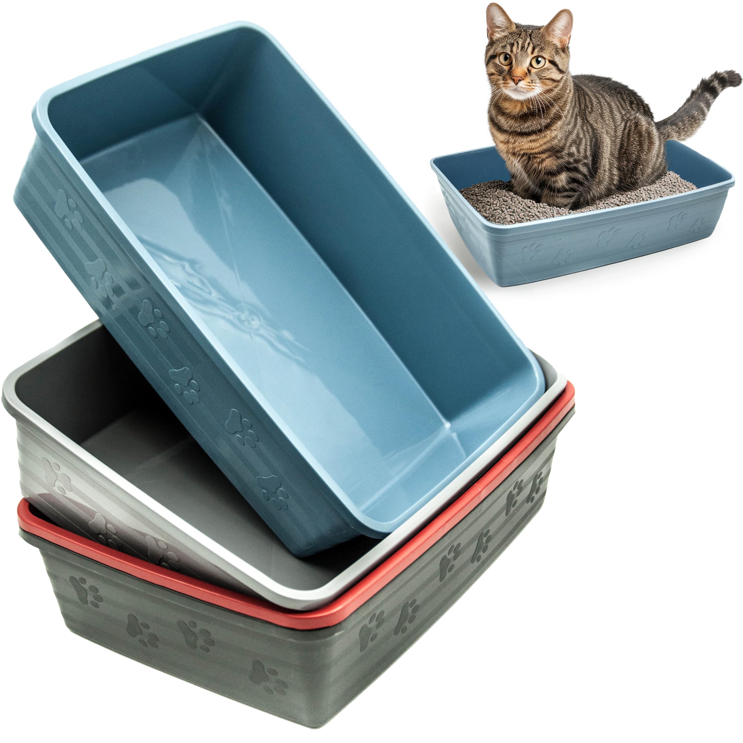 1x Strong Plastic Cat Tray – Durable Kitten Litter Box for Indoor Cats & Kittens – Portable, Rectangle Corner Pan Tray for Toilet Hygiene, Loo, Waste (Grey, MEDIUM)
