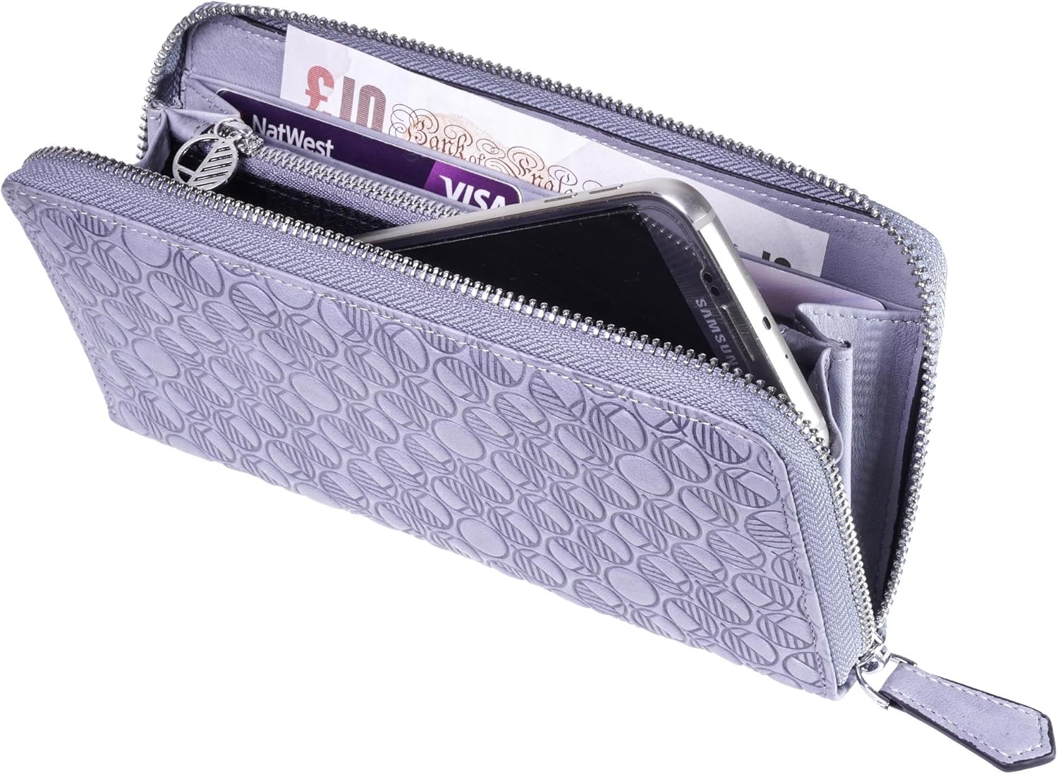 DREW LENNOX Premium British Leather Purse - Silver, Pearlised Silver Grey - Image 3