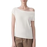 SUUKSESS Women Silk Cashmere Blend Off The Shoulder Tops Summer Lightweight Knit Trendy Sweaters Loose Fit Shirts