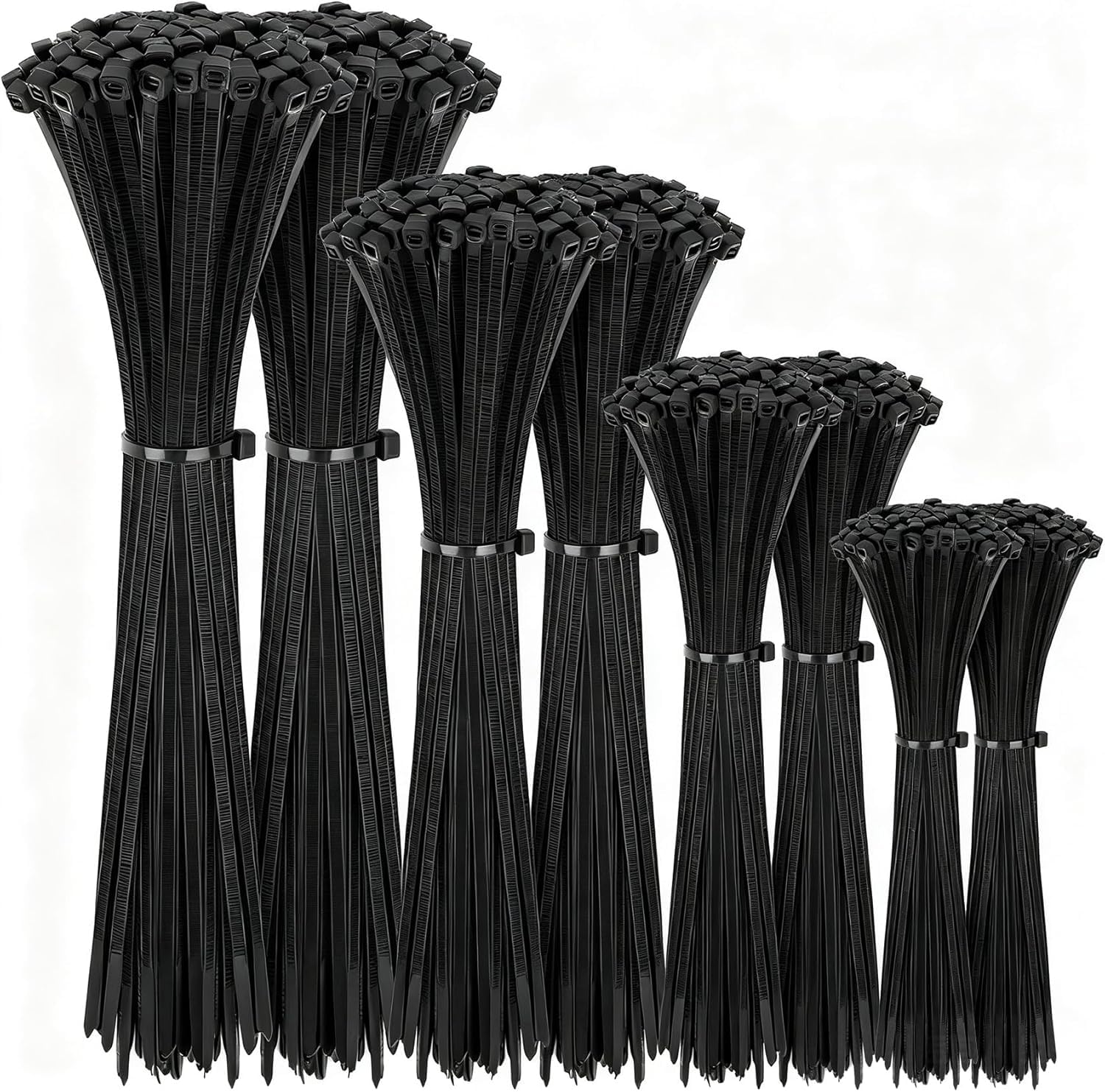 Honyear 200 Stück Kabelbinder Schwarz Set (100/150/200/300mm, je 50), Nylon, Verschiedene Größen, haltbar, selbsthemmend für Kabelmanagement, Garten, Wohnen, Werkstätten