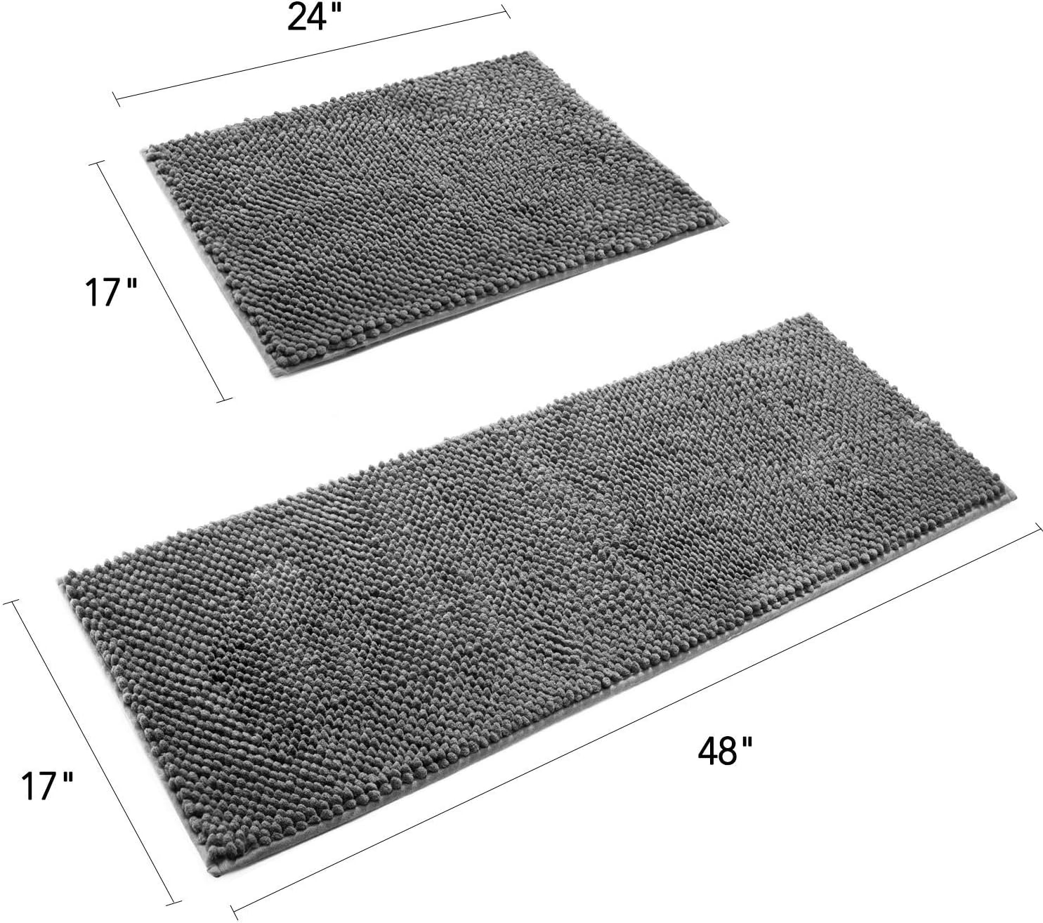Delxo Kitchen Rug Sets, 2 Piece Non-Slip Soft Super Absorbent Kitchen Mat Doormat Carpet Set, Chenille Microfiber Material, 17"x48" +17"x24" (Grey): Kitchen & Dining