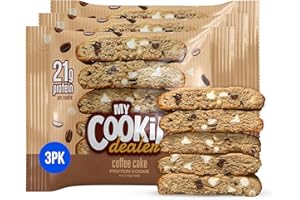 My Cookie Dealer Soft Baked Protein Cookies, Coffee Cake (3-Pack, 4oz Cookie) - 21g Protein per Cookie (Made with RAW Nutrition Protein) - Individually Wrapped Travel Snacks