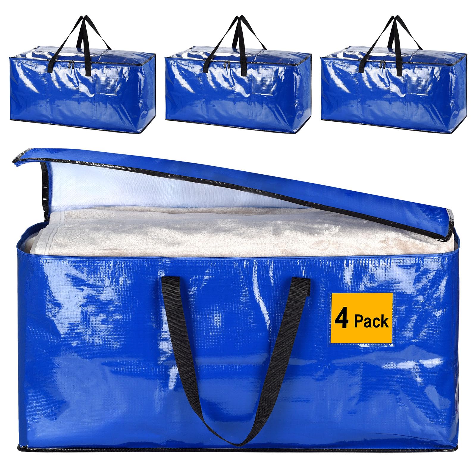 Pack of 4 Extra Large Heavy Duty Storage Boxes with Lids, Large Strong Moving Boxes, Moving Bags, Vacuum Storage Bags