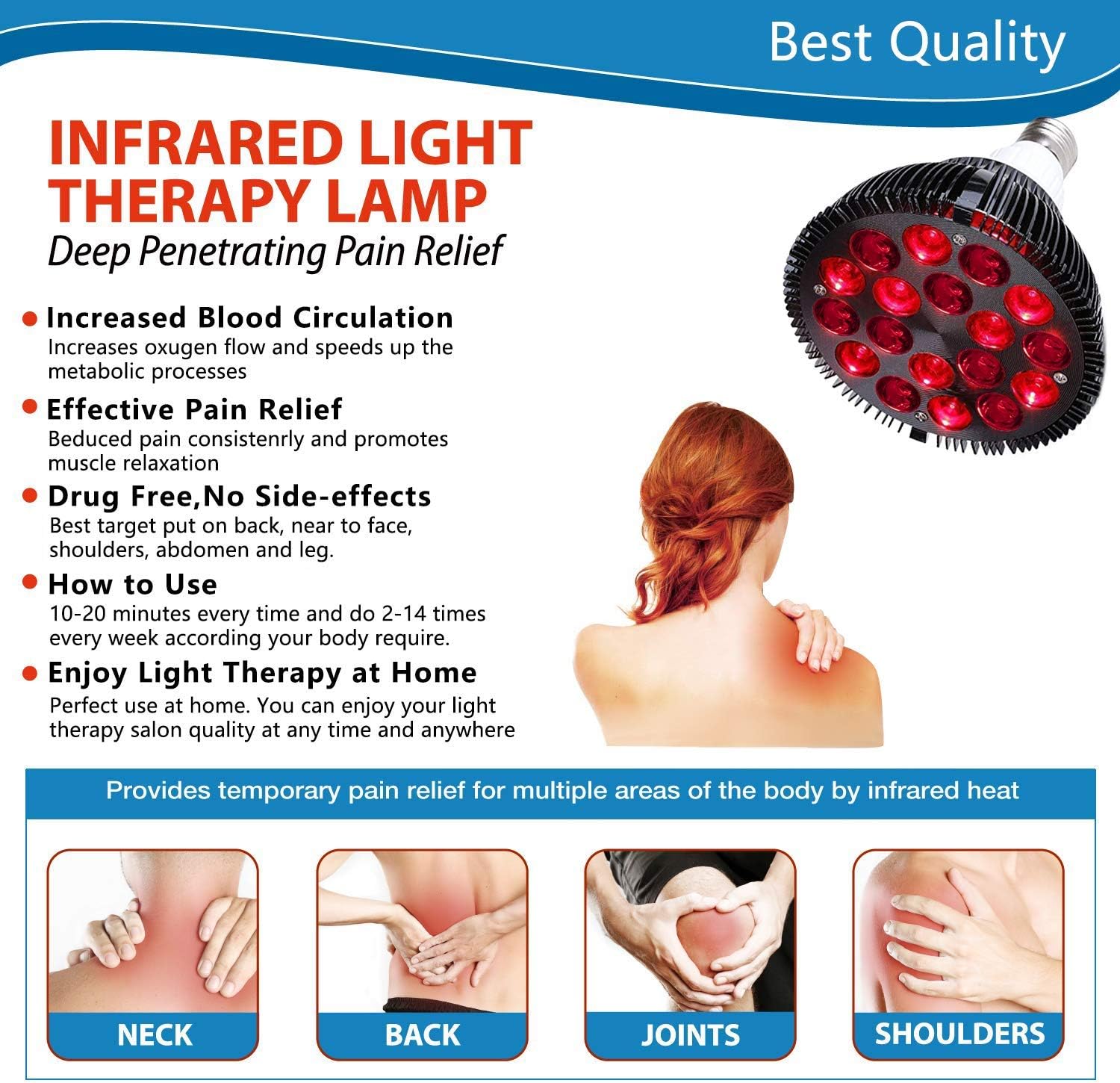 Red Light Therapy Lamp, Wolezek 36W 18 LED Infrared Light Therapy Device, 660nm Red and 850nm Near Infrared Combo Red Light Bulb for Skin and Pain Relief: Health & Personal Care