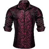 Barry.Wang Mens Western Shirts Silk Paisley Long Sleeve Button Down Dress Shirt Designer Mexico Cowboy Shirt Party Casual