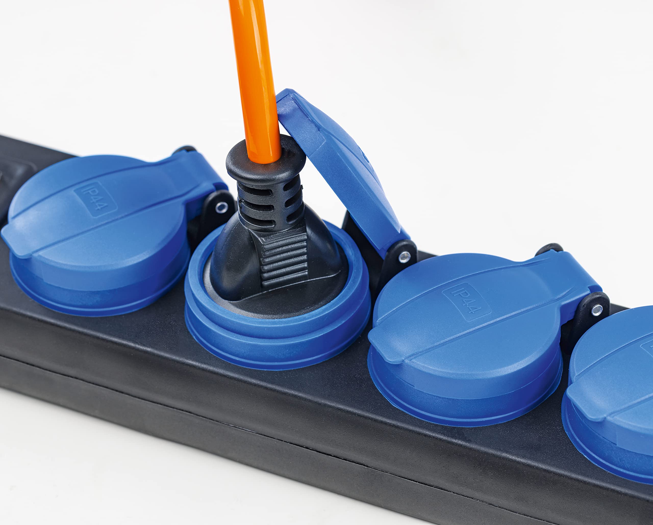 as - Schwabe 6-Fach Verteilersteckdosenleiste, Mehrfachstecker mit 1,5 m Leitung H07RN-F 3G1,5, Mehrfachsteckdosen mit Klappdeckel und Wandbefestigung, Aussenbereich, 230V, 16A, IP44, Schwarz, 38616 3