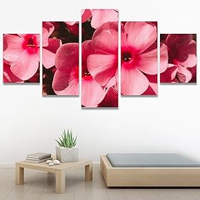 SIGNWIN 5 Panel Canvas Wall Art Pink Petals...