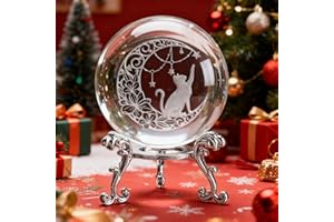 ZEERSHEE Cat on The Moon Crystal Ball Paperweight with Stand 60mm Glass Spheres Decorative Balls Gifts for Women