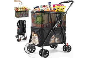 Keoslpy Upgraded Folding Shopping Cart & Pet Stroller 99Lbs, 2-in-1 Personal Shopping Cart with Removable Basket&Lower Dogs S