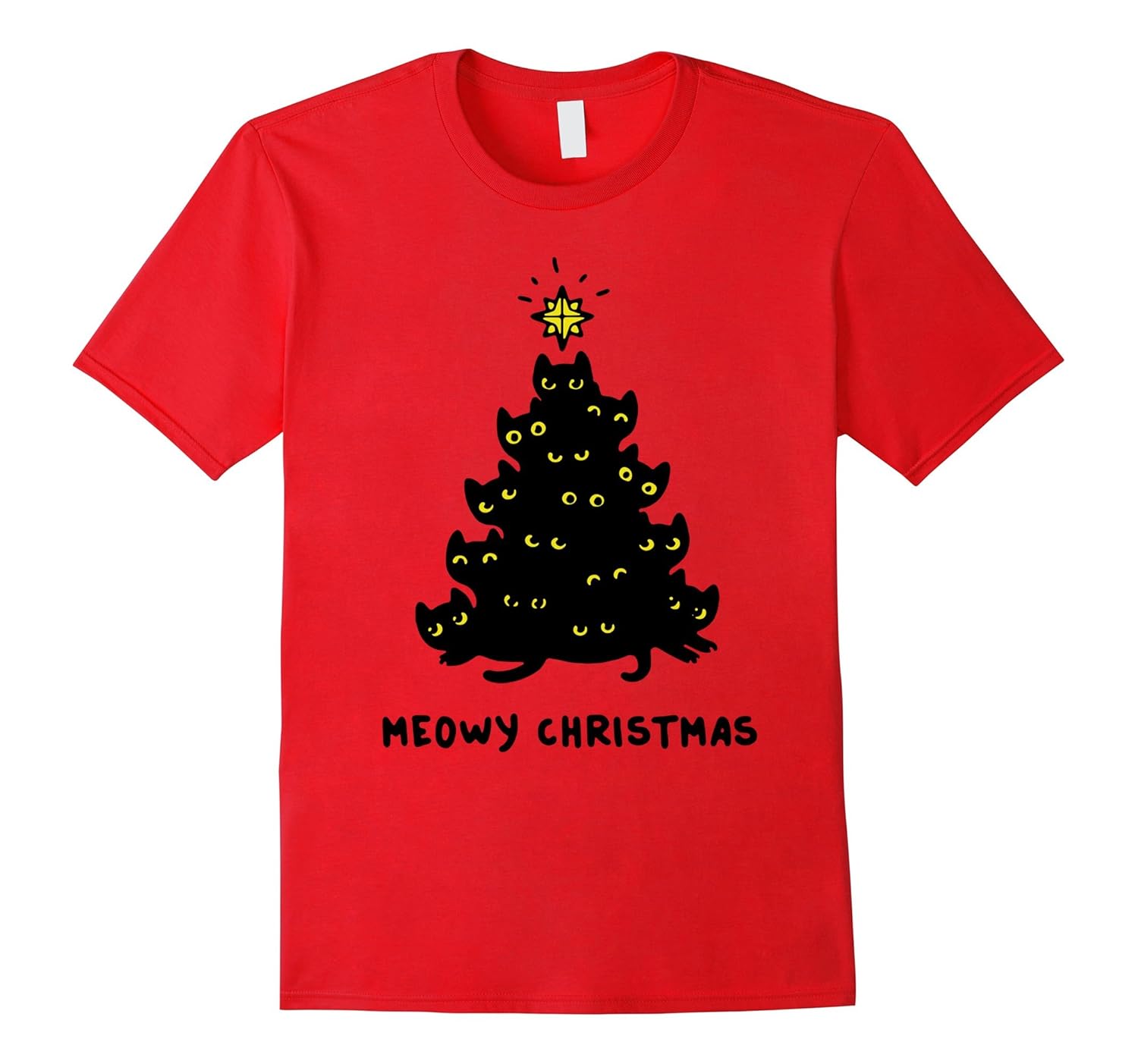 Cat Lover Tee, Merry Meowy Christmas Tree Xmas Holiday Shirt-Rose