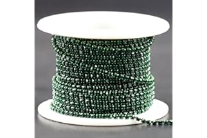 JEGOYER 10 Yards SS6.5/2.0mm Crystal Rhinestone Trim Close Chain, Diamond Claw Cup Chain Roll for Sewing Crafts Ideal Wedding Party DIY Decoration (Dark Green)