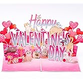 POPWOW Happy Valentines Day Cats Pop Up Card, Hearts, Presents, Valentine's Day, Love 3D Popup Greeting Cards, Lovely Gifts for Wife, Husband, Lovers, Kids, 5x7 - Includes Envelope And Message Note