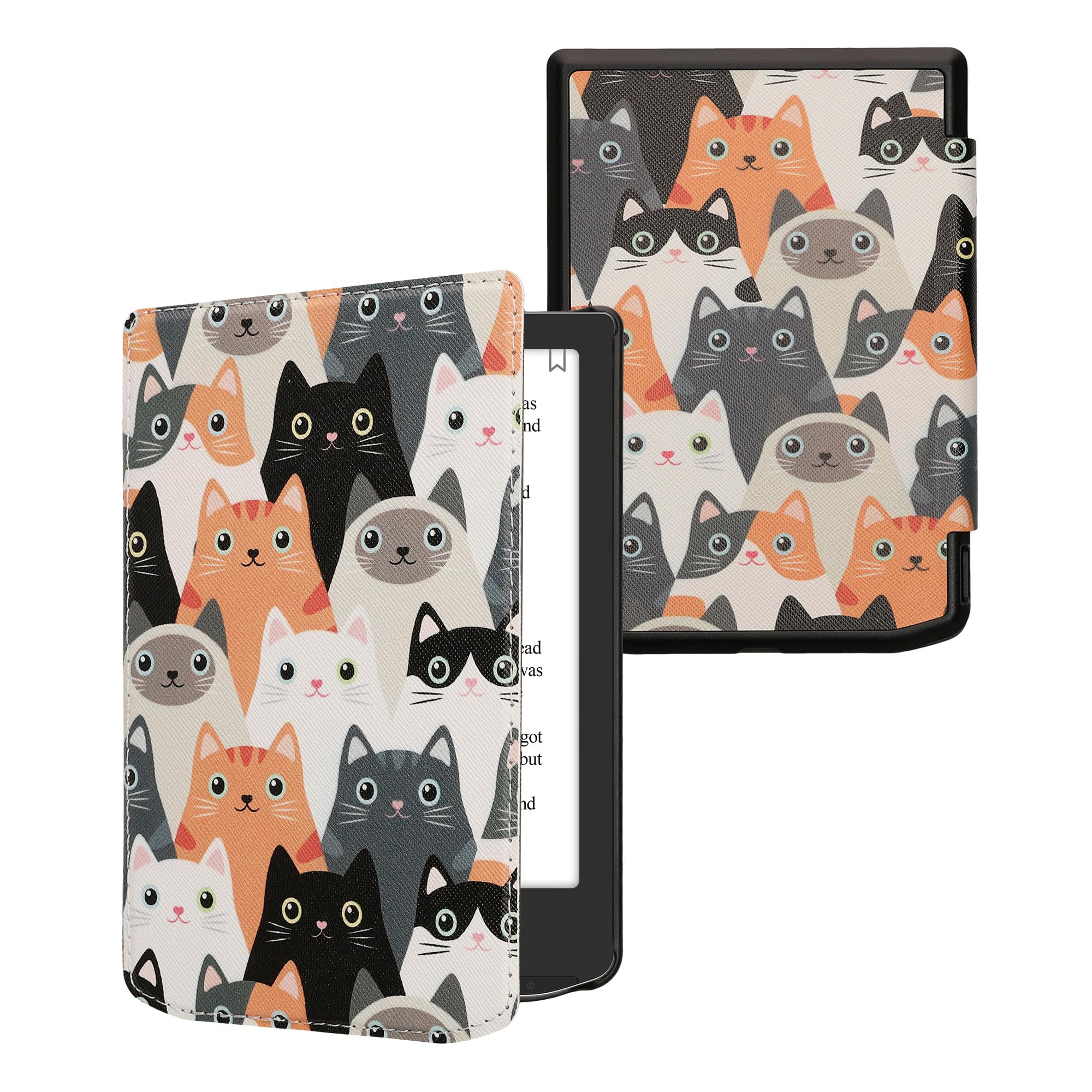 kwmobile Case Compatible with Pocketbook Verse/Verse Pro/Verse Color/Vivlio Light/Light HD Case - eReader Cover - Cats Orange/Black/White