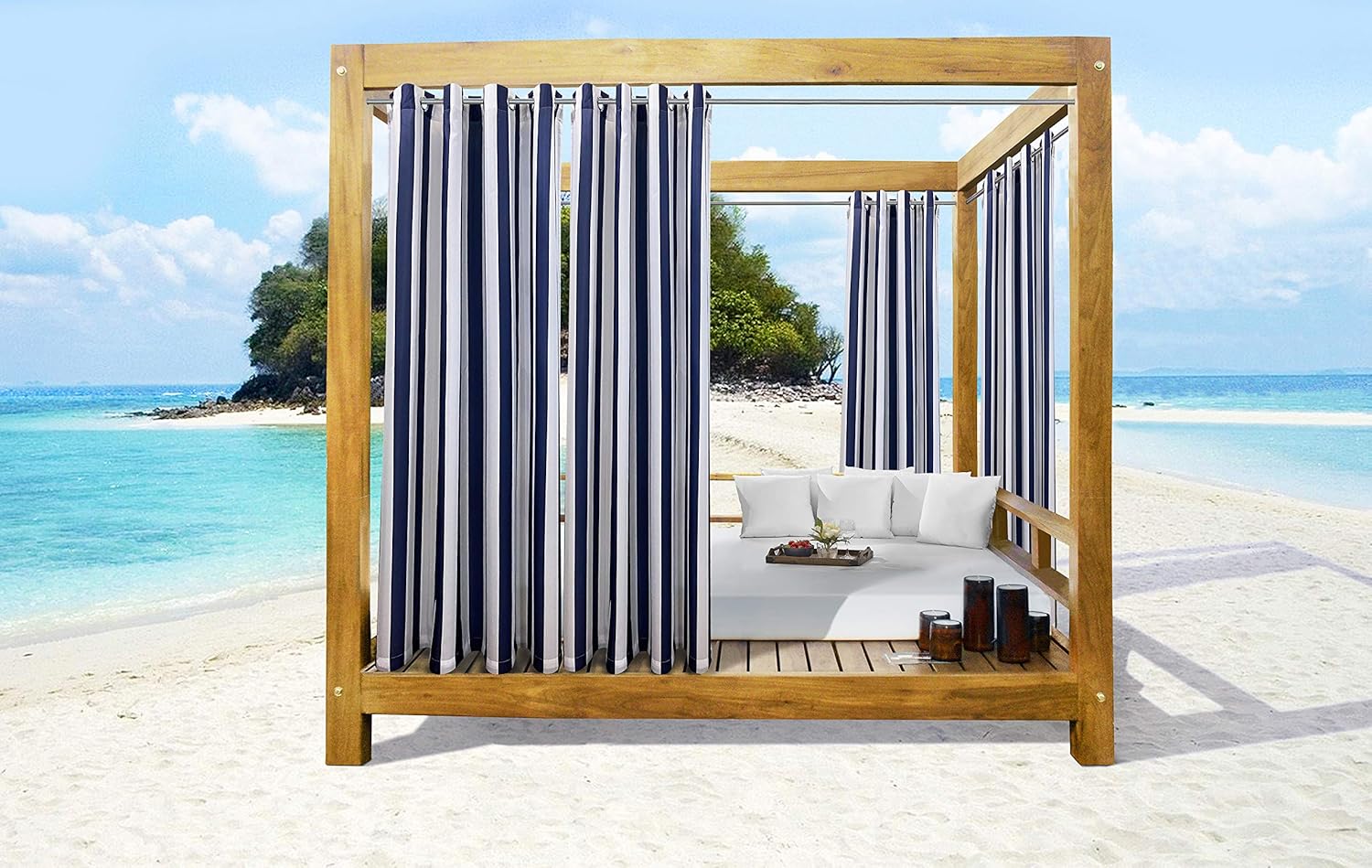 Outdoor Curtains - LOFT LIVING Seaside Stripe Indoor/Outdoor Grommet Curtain Panel - Pair Each 50
