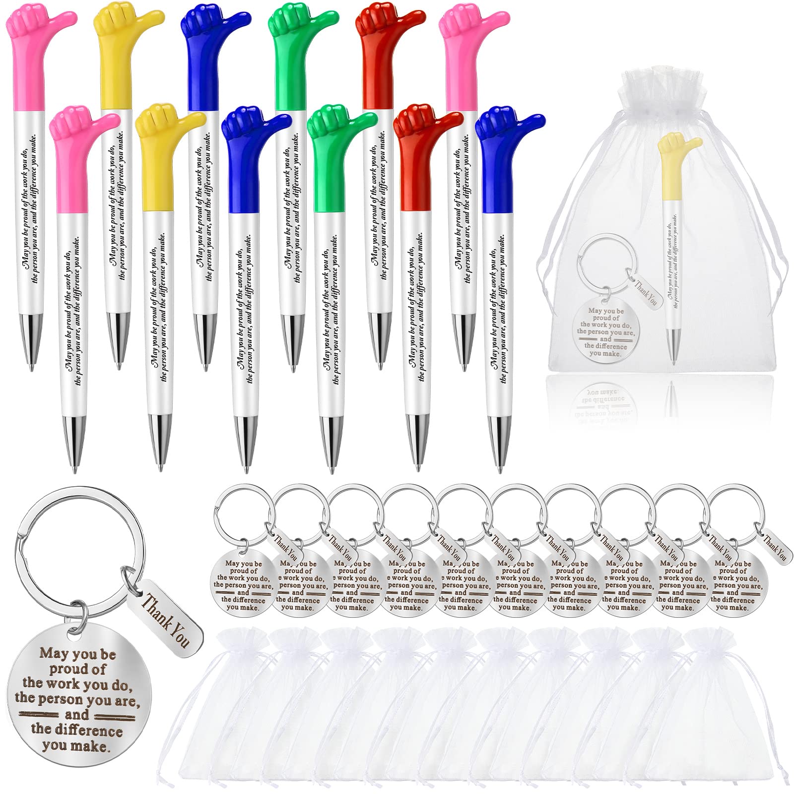 Photo 1 of 12 Sets Back to School Gifts Inspirational Quotes Thumbs up Pens Employee Appreciation Gifts Bulk Funny Hand Gesture Ballpoint Pens with Thank You Keychains for Coworkers Office Staff Teachers